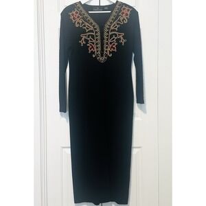 VTG Carole Little Wool Blend Embroidered Sweater Dress Sz‎ L Boho Ethnic DD28